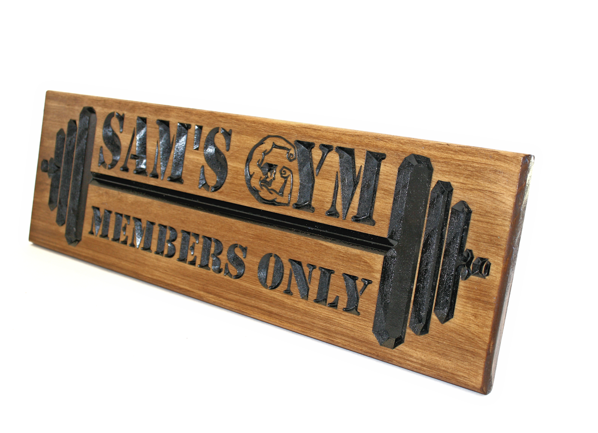 home gym sign with barbells