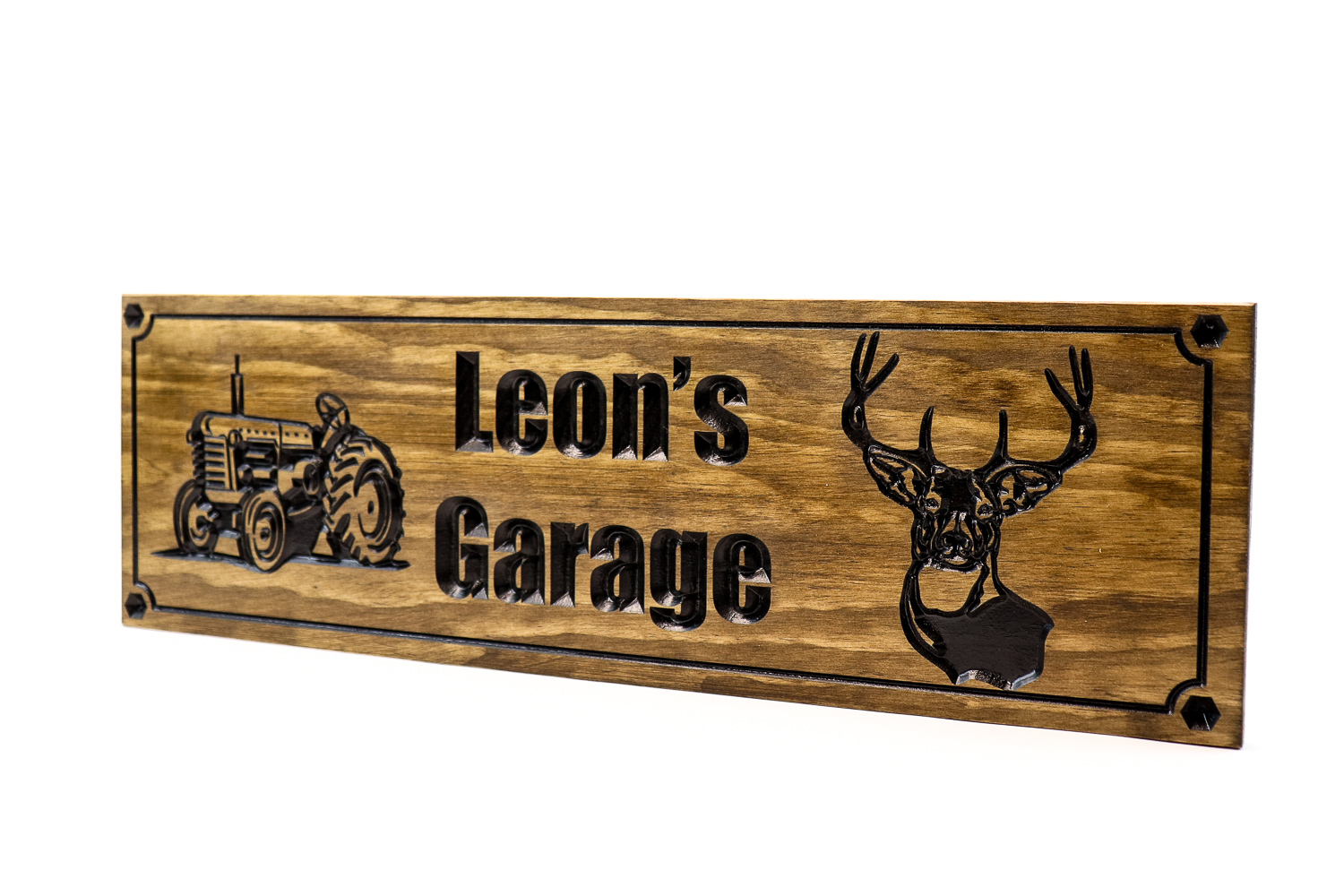 Farm-Ranch Sign with vintage tractor and deer head 