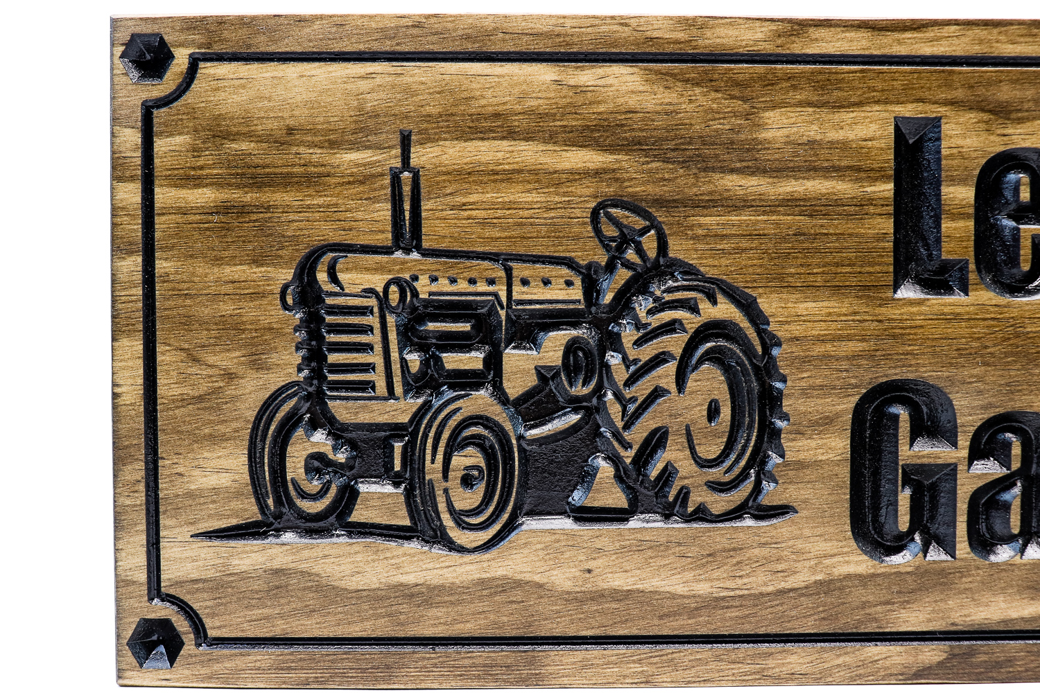 vintage tractor on a carved sign