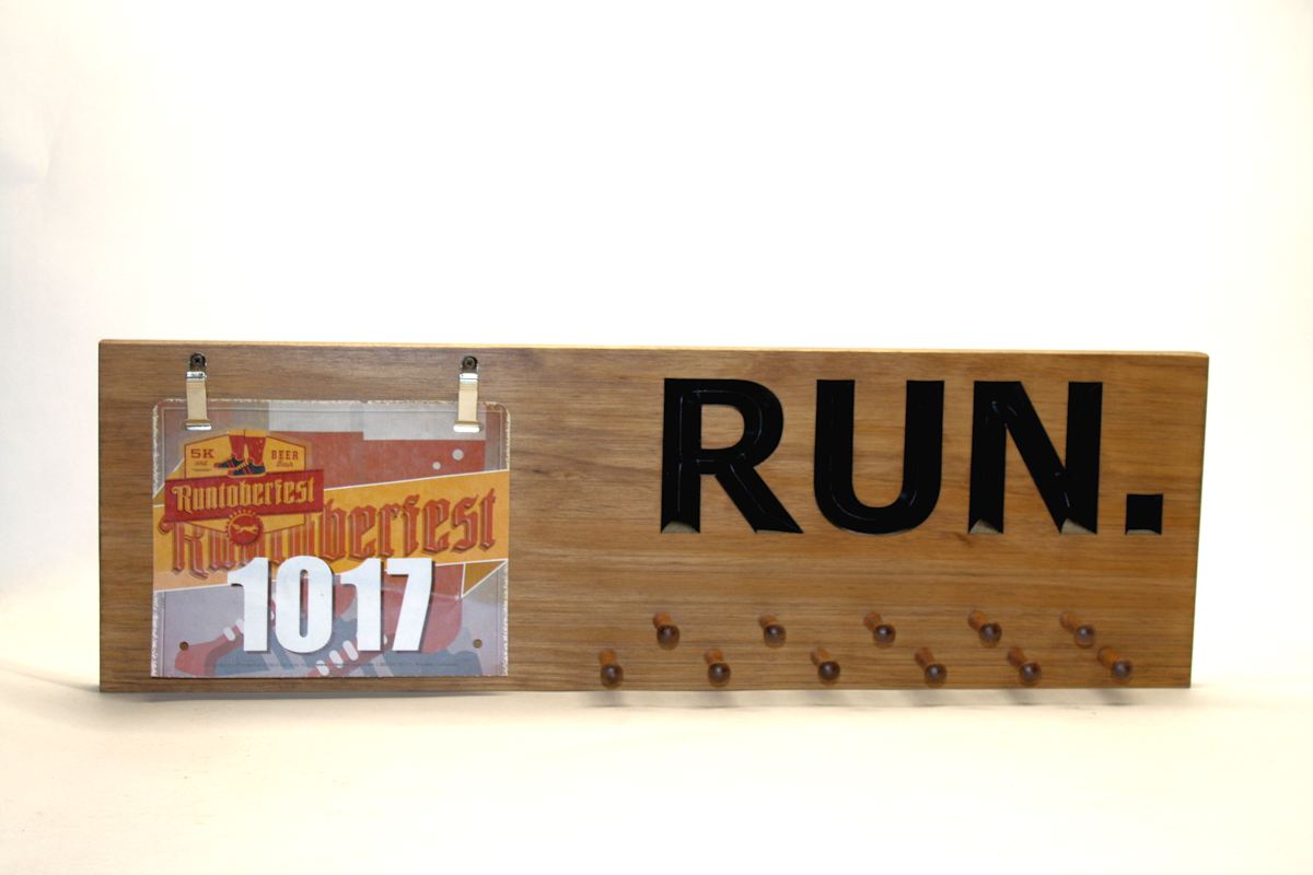 running medal and bib display